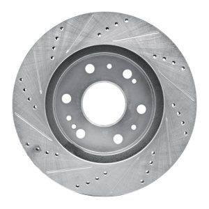 Cadillac Escalade EXT Brake Rotor (1) - Front Right - R1 Concepts - Drilled & Slotted - Silver - `05-`20